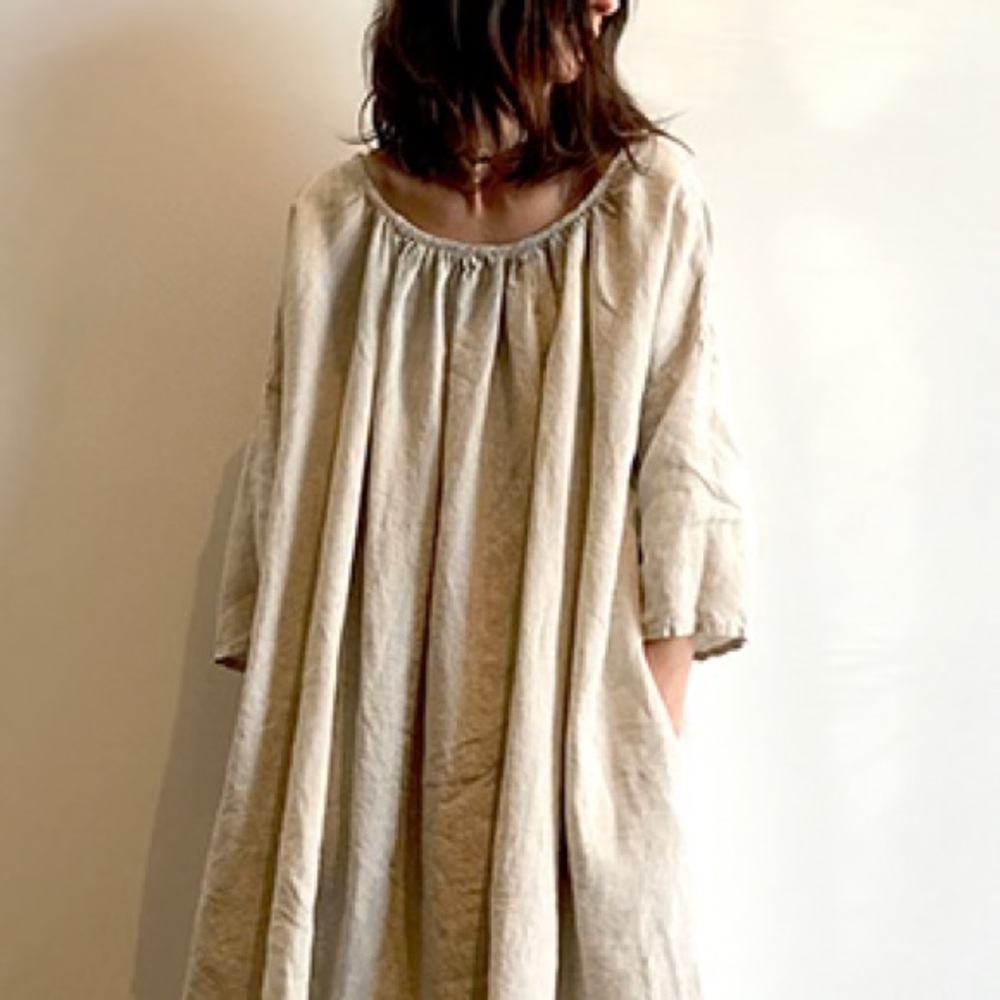 Pip-Squeak Chapeau Marcella Dress linen tan Lagenlook hand made natural NY 🐝